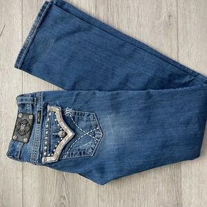 Miss Me Dark Blue Boot Cut Jeans with Embellishments